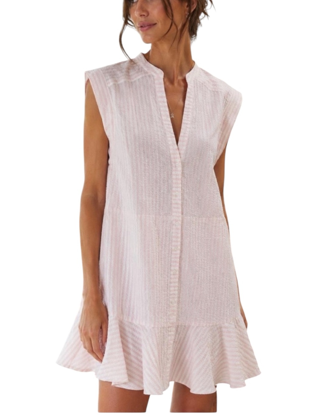Veronica Beard Avella Pink and White Striped Mini Dress Size 14 - Picture 1 of 8